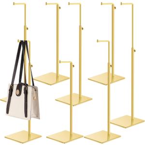 Hicarer 8 Pcs Gold Purse Display Stands Stainless Steel Adjustable Height Bags Display Rack Metal Handbag Display Holder Set for Home Store Boutique Counter Retail Floor Display Props Shelve(Classic)