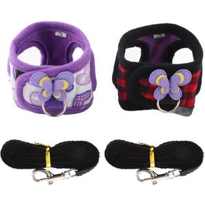 LIZEALUCKY Pack of 2 Small Pet Harness with Bowknot and Bell Decor, No Pull Comfort Padded Vest Guinea Pig Striped Harness and Leash Set for Ferret, Rats, Iguana, Hamster, Bearded Dragon