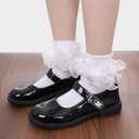 3 Pack Big Ruffle Ankle Socks Woman, Double Lace Turn Cuff Cotton Frilly Dress Short Socks for Women Ladies