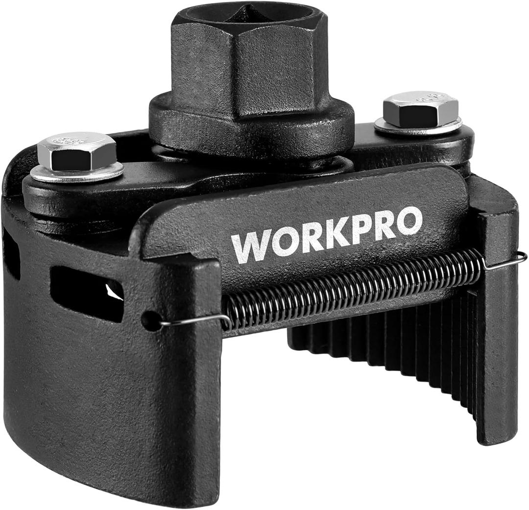 WORKPRO Universal Oil Filter Wrench Adjustable with Auto-Clamp Spring, Oil Filter Removal Tool, Oil Filter Change Set, Ideal for Engine Filters, Conduit, & Fittings