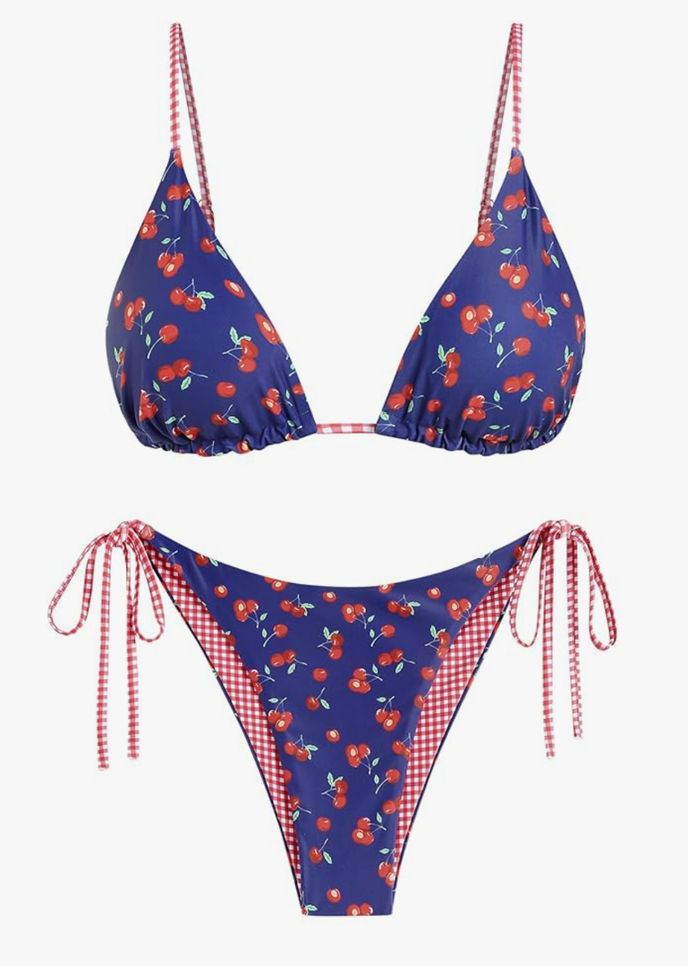 ZAFUL Women's Triangle Bikini Floral String Bikini Set Two Piece Swimsuit Bathing Suits (2-Ocean Blue, M)