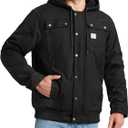 HISEA Men's Sherpa Work Jacket, Winter Water Resistant Hooded Duck Canvas Coat, Relaxed Fit Fleece Insulated Utility Jackets (Medium, Black)