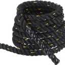 MECCANIXITY Battle Rope 20ft x 1 Inch Polyester Workout Rope Heavy Fitness Exercise Rope for Strength Training Home Gym Muscle Building, Black Yellow