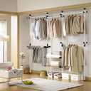 Floor to Ceiling Clothes Racks for Hanging Clothes, 4 Crossbars, Adjustable
Tension Rod Garment Rack, Steel Poles, PP Bases, Freestanding, 281 to 329cm Height, 153.5 to 272cm Length