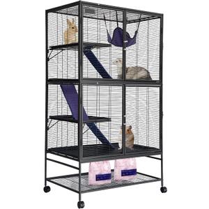 Garvee Metal Small Animal Cage,64 in H Ferret Cage for Small Animals - 4 Tier Large Hamster Cage with Removable Ramp, Hammock, Extra Storage Stand,Removable Tray for Ferret, Chinchilla, Hamster