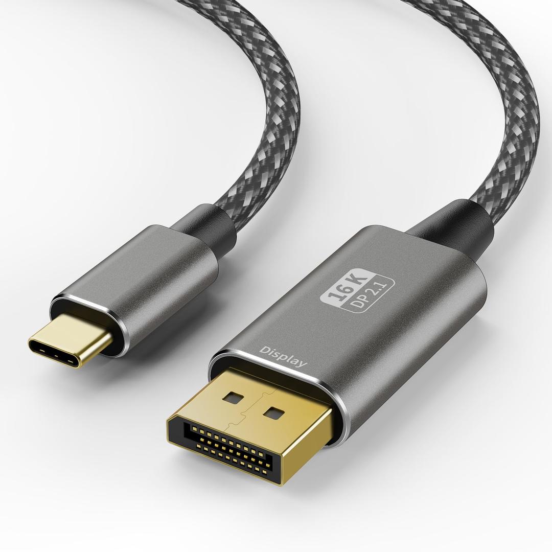 USB C to DisplayPort 2.1 Cable 6FT 16K@30Hz 8K@120Hz 4K@240Hz , 40Gbps High-Speed Type-C to Display Port Cord, USB-C to DP Wire for Thunderbolt 3/4/5, iPhone 16/15, Galaxy S24, MacBook Pro/Air, iPad