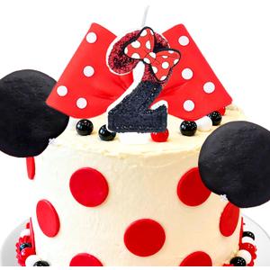 LaVenty 2nd Birthday Decor for Cake Red with Bowknot, Red Birthday Decorations for red Polka Dot Bow Party Decoration, Girls Pink Bday Decoration