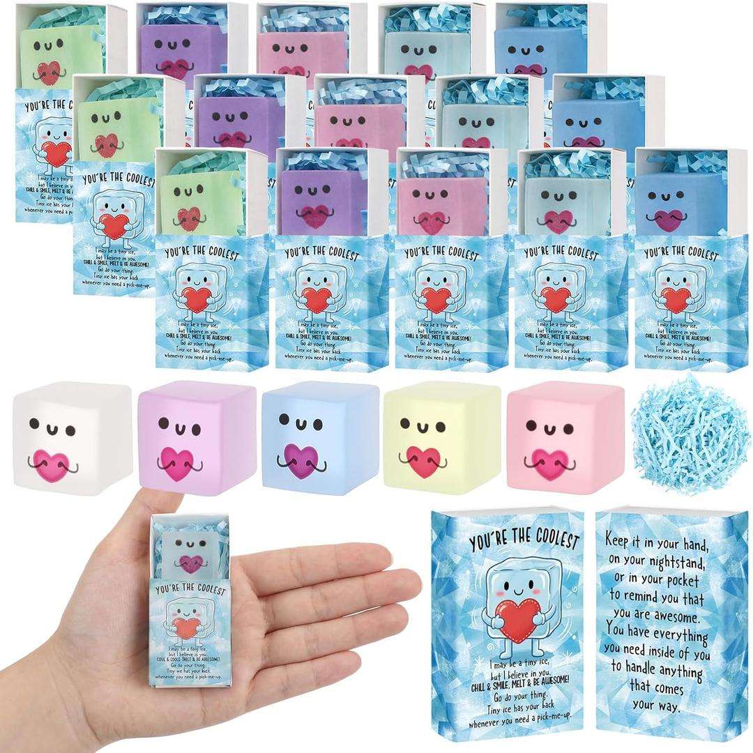 Wettarn 30 Sets Inspirational Gifts Ice Cube Stress Balls with Support Gift Boxes You're The Coolest Party Favors for Adults Office Prizes Relief Desk Decor