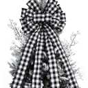 Christmas Checked Tree Topper,48x13 Inches Large Toppers Bow,Black and White Plaid Buffalo Decorative Bows for Christmas Decoration (Black and White Plaid)