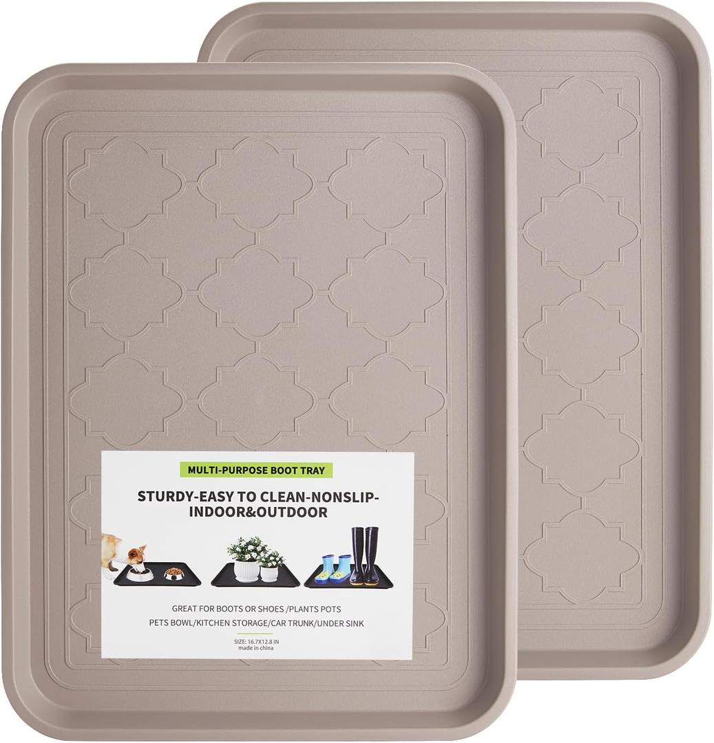 Boot Tray 2 Packs All Seasons Multi-Purpose, Waterproof Boot Trays for Entryway Indoor & Outdoor, Non-Slip Shoe Tray, 16.7"x12.8",Tan