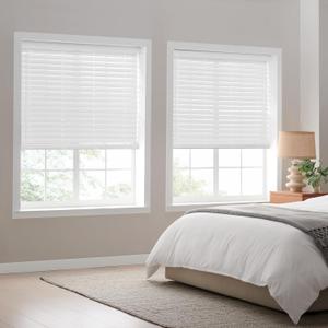 Eclipse 2in. Faux Wood Blinds, 64"W x 64"L in White - Cordless Window Blinds, Certified Safe for Children & Pets, Light Filtering, Wand Tilt and Smooth Easy Operation, Window Shades for Home