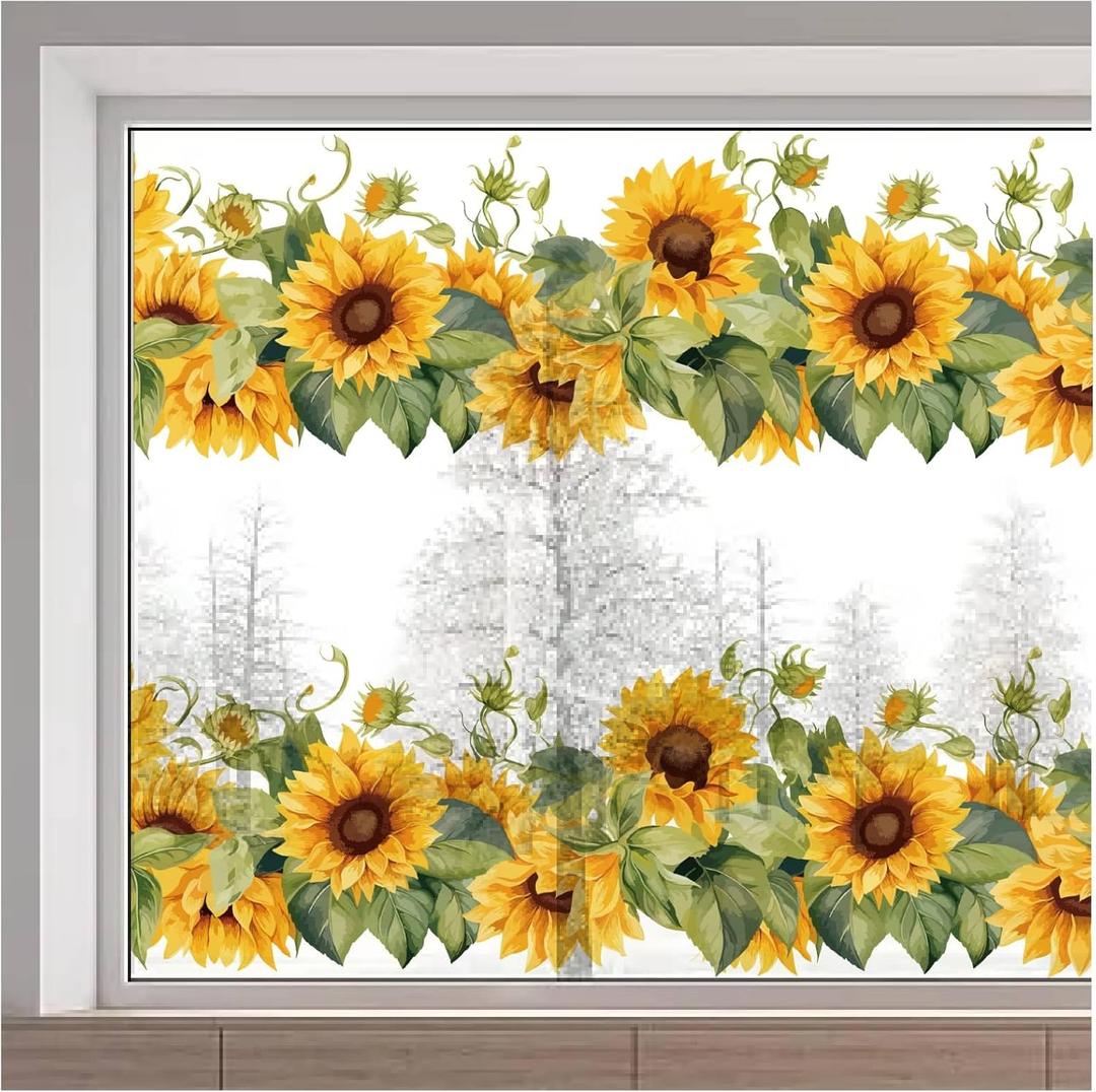 GORGECRAFT Sunflower Window Clings Gold Flower Spring Removable Glass Window Sticker Double-Sided Anti Collision Non-Adhesive Window Decals for Home Room Sliding Glass Door Prevent Birds Strikes