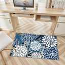 Arenarug 2x3 Washable Small Rug Tropical Botanical Modern Floral Indoor Chenille Door Mat Carpet Non Slip for Patio, Entry Way, Entrance, Porch, Blue