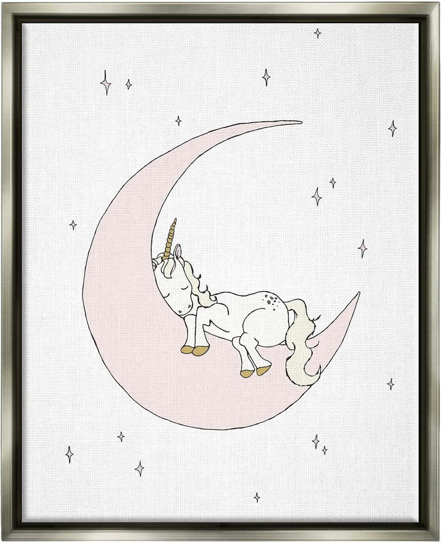 Stupell Industries Cozy Sleeping Unicorn Nighttime Moon Delicate Stars Floating Framed Wall Art, Design By Sweet Melody Designs (22"x18.5", Grey Floater Framed)