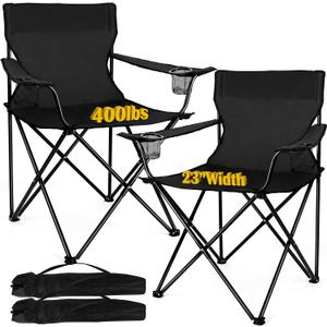 Joyfair Camping Chairs for Adult, Large Folding Lawn Chair (2, Black), 18.5 inches x 33.5 inches x 35.2 inches