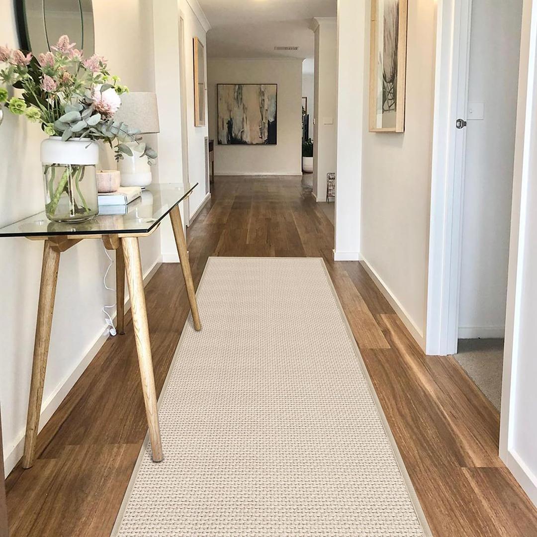 GOYLSER 10 ft Washable Runner Rug Jute Carpet Runner for Hallway, Non Slip Bath Rug Runner Mat, Beige Indoor Runner Rugs for Entryway (2'4" x 10' (Rectangular)