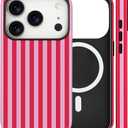 Magnetic for iPhone 17 Pro Max Case Cute Stripes Phone Case, Shockproof Slim TPU and Hard PC Protective Phone Cover Compatible with MagSafe Designed for Women Girls, Red and Pink