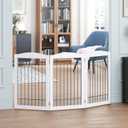 Spirich Free Standing Foldable Metal Pet Gate for Dog, 60" Extra Wide 30" H | Dog Gate for Doorway, Stairs, the House, Pet Puppy Safety Fence, Support Feet, Kitchen, Hallway, 3 Panels, White