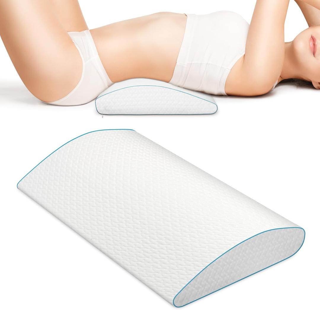 Lumbar Support Pillow - Orthopedic Sleeping Aid for Back Pain Relief & Spinal Alignment, Highly Elastic Sponge, 23.6x11.8x3.15 (White/Blue)