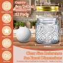 8oz Mason Jars with Gold Lids, 12 Pack with Wave and Dot Pattern, Stickers&Tags, Half Pint Glass Jars for Honey, Jam, Candies, Jelly, Spice, DIY Crafts & Wedding Favors