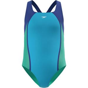 Speedo Girl's Swimsuit One Piece Closed Racerback (Blue), 14
