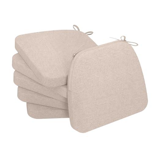 AAAAAcessories D-Shaped Chair Cushions, 2" Thick Dining Chair Pads with Ties and Removable, Machine-Washable Cover, 17" x 16", Set of 6, Oatmeal Beige