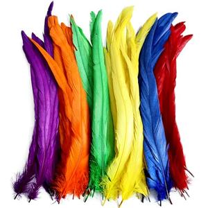 THARAHT 50PCS Rooster Coque Tail Feathers Bulk Mix Colour 12-14Inch 30-35cm for Crafting Wedding Gras Masquerade Party Performances DIY Decoration Rooster Tail Feather, Mix Colour