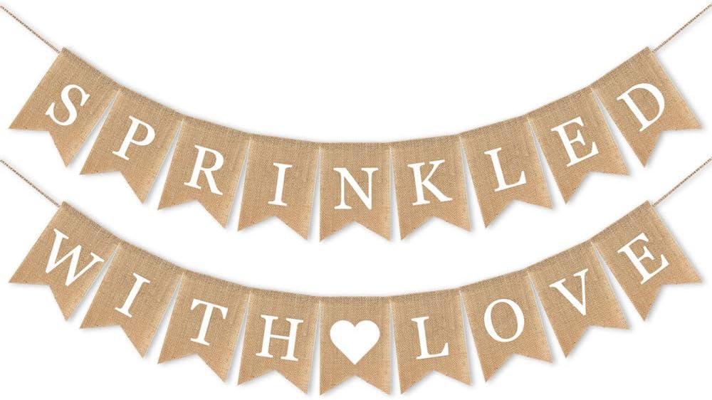SWYOUN Burlap Sprinkled with Love Banner Baby Shower Birthday Party Garland Mantel Fireplace Sprinkle Party Decoration