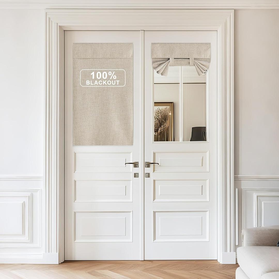 NICETOWN Linen Blackout French Door Curtains, Privacy Door Window Curtains, 26 X 50 Inch Long Room Darkening Blinds, Thermal Insulated Shades for Bedroom, 1 Panel, Cream