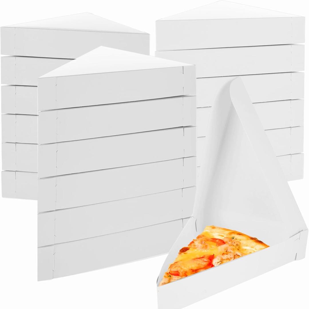 STARVAST 50Pcs Pizza Slice Box, White Triangle Pizza Box, Bulk Disposable Individual Pizza Slice Tray for Christmas Birthday Wedding Party Supplies, 9.65 X 7.2 X 1.7 Inch