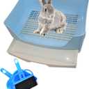 PINVNBY Large Rabbit Litter Box Bigger Pet Litter Pan Trainer with Drawer Corner Toilet Box for Adult Guinea Pigs Chinchilla Ferret Hedgehog Small Animals(Blue)