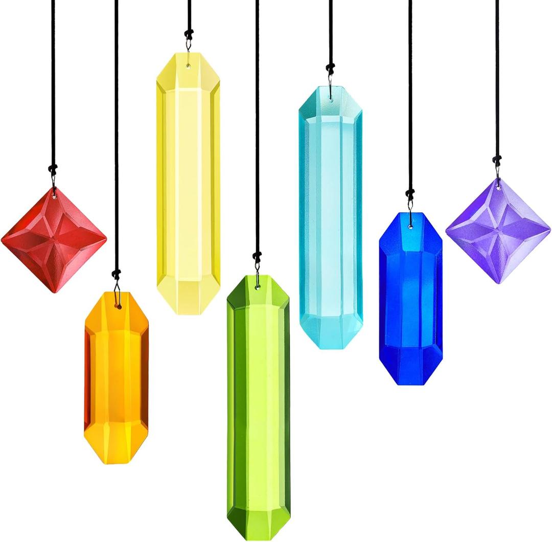 HDCRYSTALGIFTS 7pcs Rainbow Crystal Prisms Sun Catchers Indoor Window Chakra Prism Suncatchers for Windows Gift for Mom Women Hanging Home Garden Christmas Tree Decor