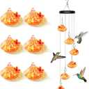 Wind Chime Glass Hummingbird Feeder - 20 Oz Outdoor Hanging Feeder with 6 Ports, Attract More Hummingbirds, Leak-Proof Design, Unique Garden Backyard Decor & Ideal Gift (Orange)