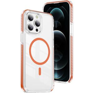 2 x DEERLAMN Magnetic Clear Case for iPhone 12/iPhone 12 Pro 6.1-Inch, [Compatible with Magsafe][Anti-Yellowing] Transparent Slim Shockproof Protective Phone Cover, Orange