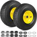 LotFancy 15x6.00-6nhs Lawn Mower Tire, 2 Pack Replacement Riding Mower Front Tire & Wheel, With 3" Centered Hub & 3/4" Bushings, Extra 5/8" Bushings