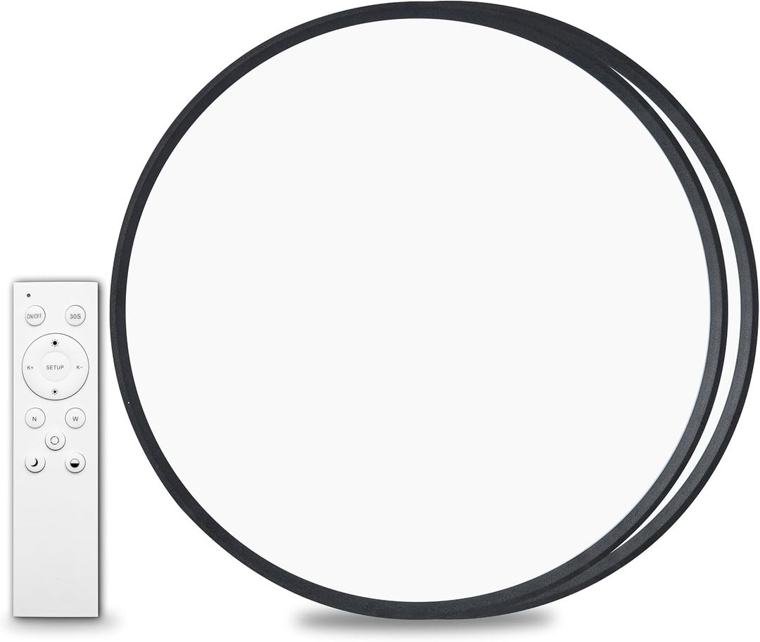 2Pack 20 Inch Remote Control Dimmable Large LED Flush Mount Ceiling Light Panel,40W 4350LM,2700K-6000K Adjustable Color,Ultra Thin Round Ceiling Light Fixture for Hallway Kitchen Home Office(Black)