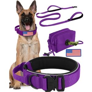 Thick Wide Dog Collar and 6-8 FT Leash Set for Large Dogs, Heavy Duty Full Metal Buckles and Soft Padded Dog Collar Leash Set, with A Poop Bag Holder for Leashes (L: Width 1.7", Length 16.5"-20") Thick Wide Dog Collar and 6-8 FT Leash Set for Large Dogs, Heavy Duty Full Metal Buckles and Soft Padded Dog Collar Leash Set, with A Poop Bag Holder for Leashes (L: Width 1.7", Length 16.5"-20")