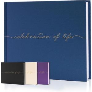 Funeral Guest Book for Celebration of Life, in Loving Memory Sign in Book | 320 Entries, Table Sign Card Included, Gold Stamping, Twill-Textured Paper Cover, Memorial Keepsake, 9x7.5", Navy