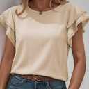Dokotoo Summer Tops for Women 2026 Casual Round Neck Ruffle Cap Sleeve Blouse Shirts Solid Color Tunic Tops (Beige, S)