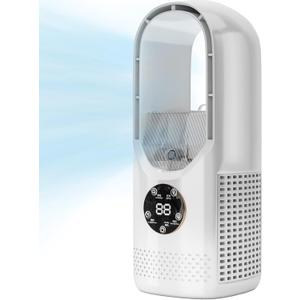 Bladeless Fan with Humidifier and RGB Lights, USB Powered Desk Fan, 6-Speed Quiet Personal Cooling Fan for Office Home Bedroom, No Blades Design Safer than Traditional Fans (White)