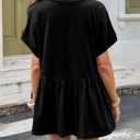 Cicy Bell Womens Summer Peplum Tops Oversized Babydoll Short Sleeve V Neck T Shirts Casual Loose Pleated Swing Blouse (Black, XXL)