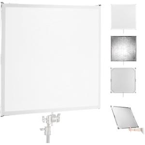 NEEWER Light Diffusion Panel Scrim Kit with Silver/White Reflector Film 35"x35" Foldable Frame with 5/8" Baby Pins Handle for C Stand 3 in 1 Diffuser for Studio Portrait Product Photography, SF9090F