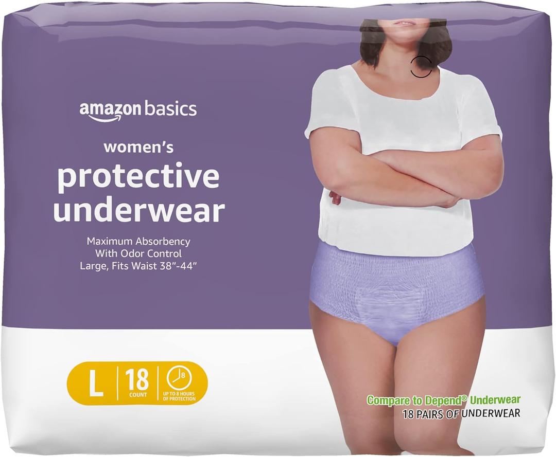 Amazon Basics Incontinence Underwear for Women, Protective, Disposable, Postpartum, Maximum Absorbency, Large, Lavender, 18 Count