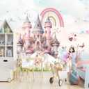 XMPMBM-Pink Cartoon Citadel Princess Nursery Room backsplash Large Decorative Wallpaper Watercolor Girls Bedroom Wall Mural- W 132" X H 92" M (132"x92", X 38)