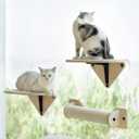 MEWOOFUN Window Perch Hammock with Climbing Steps and Scratching Post - Wooden Window Mounted Cat Bed (3 Pcs Cat Climber Set)