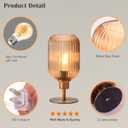 MAINDECO Mid Century Glass Table Lamp,Dimmable Desk Lamp,LED Bulb Included,Timer Build-in,Cognac Amber Ribbed Glass