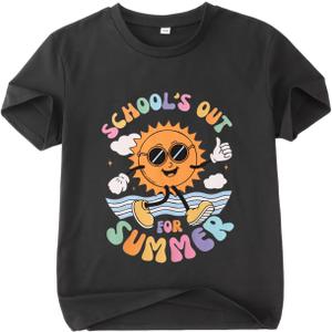 Kid Girls Schools Out for Summer Shirt School Graduation T-Shirt Summer Vacation Outfit Short Sleeve Tees Tops 7-12Y(Black,11-12Y)