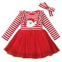 Toddler Baby Girls Christmas Dress Long Sleeve Fall Winter Dress Santa Claus Tulle Tutu Xmas Dress with Headband Red Size 80
