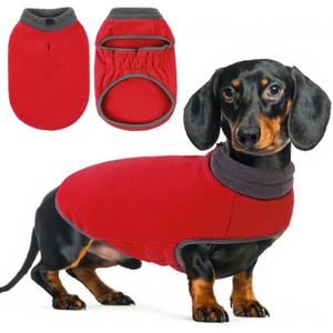 Queenmore Dog Sweater,Soft Fleece Vest Pullover Dogs Jacket with Elastic Stretchable,Warm Winter Dog Coats Cold Weather Doggy Dachshund Sweaters for Small Dogs Cats Boy or Girl (Red, S)