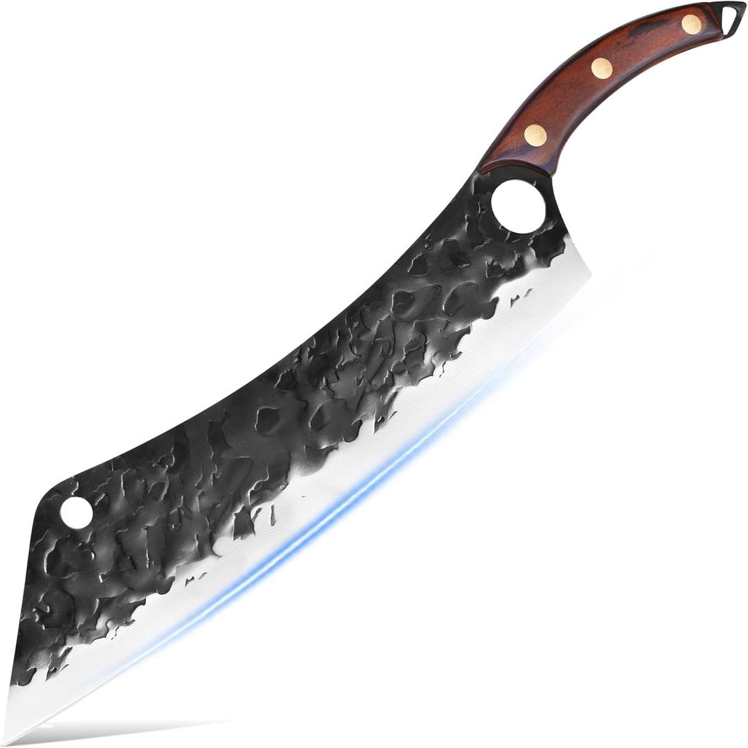 XYJ Full Tang 12 Inch Long Knife Finger Hole Design Stainless Steel Extra Long Blade Ergonomic Wood Handle Japanese Chef Vegetable Knife For Cutting Cake Watermelon Brisket